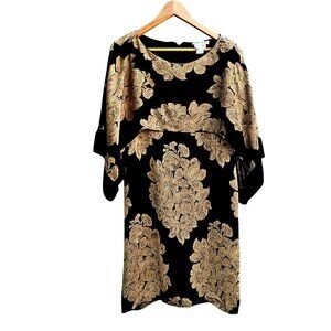 Holly Harp Black Gold Silk Brocade Kimono Sleeve Dress Bergdorf Couture L